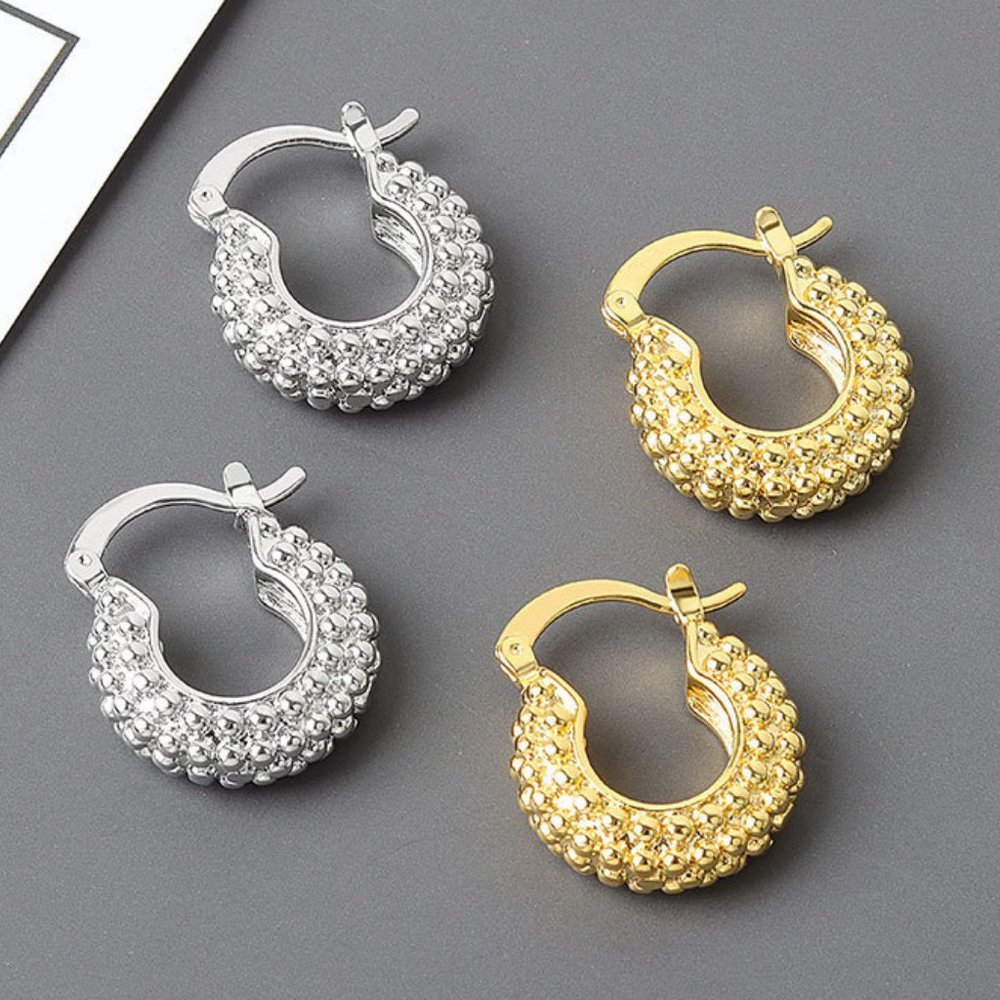 *NEW 925 Sterling Silver Textured Hoop Earrings A